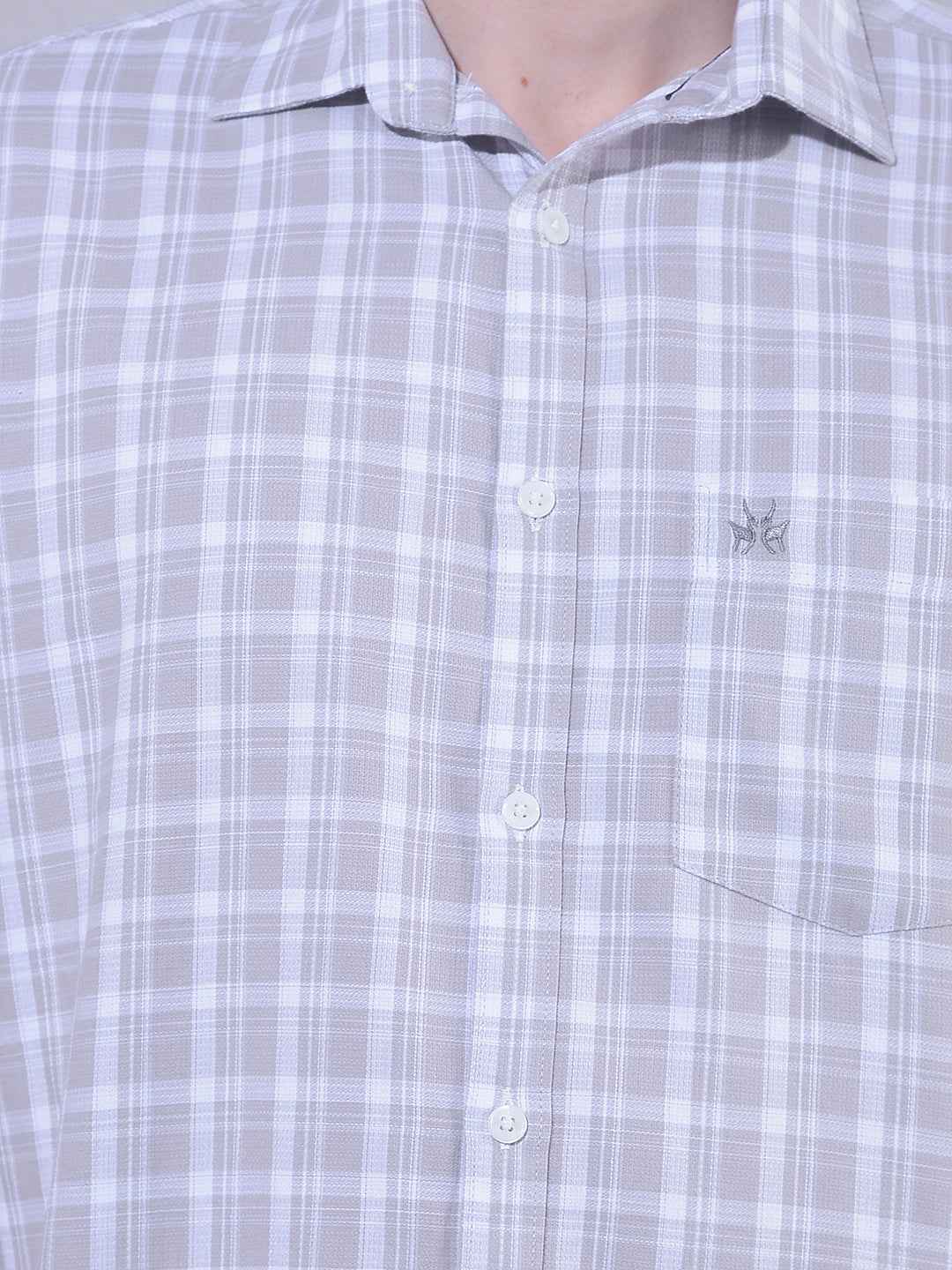 Grey 100% Cotton Checked Shirt