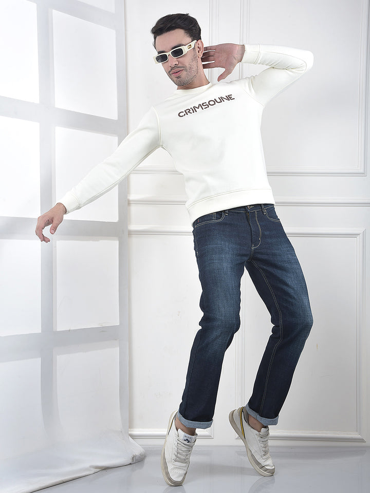 Beige Typographic Print Sweatshirt