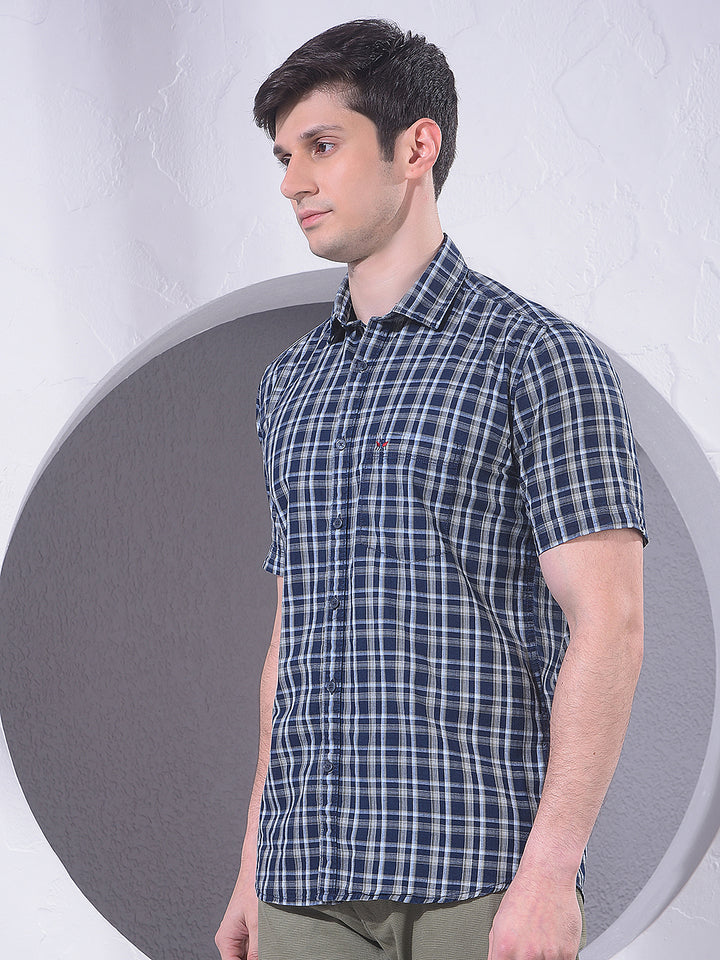 Navy Blue Checked 100% Cotton Shirt