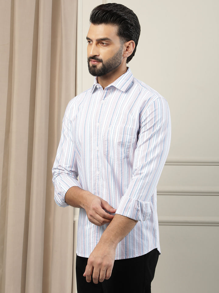 Peach Vertical Stripes 100% Cotton Shirt