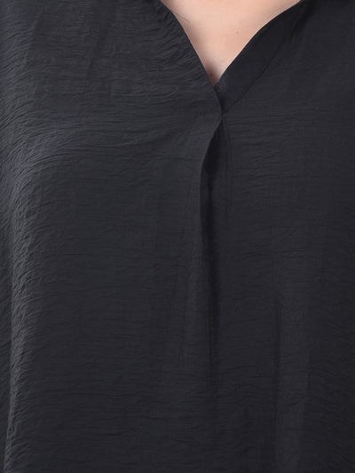 Midnight Black Crinkle Weave Flow Fit Top