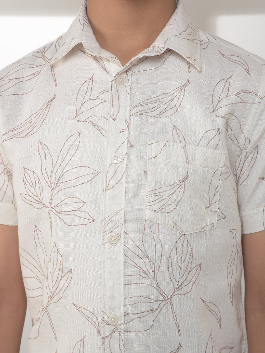 White 100% Cotton Botanical Print Shirt