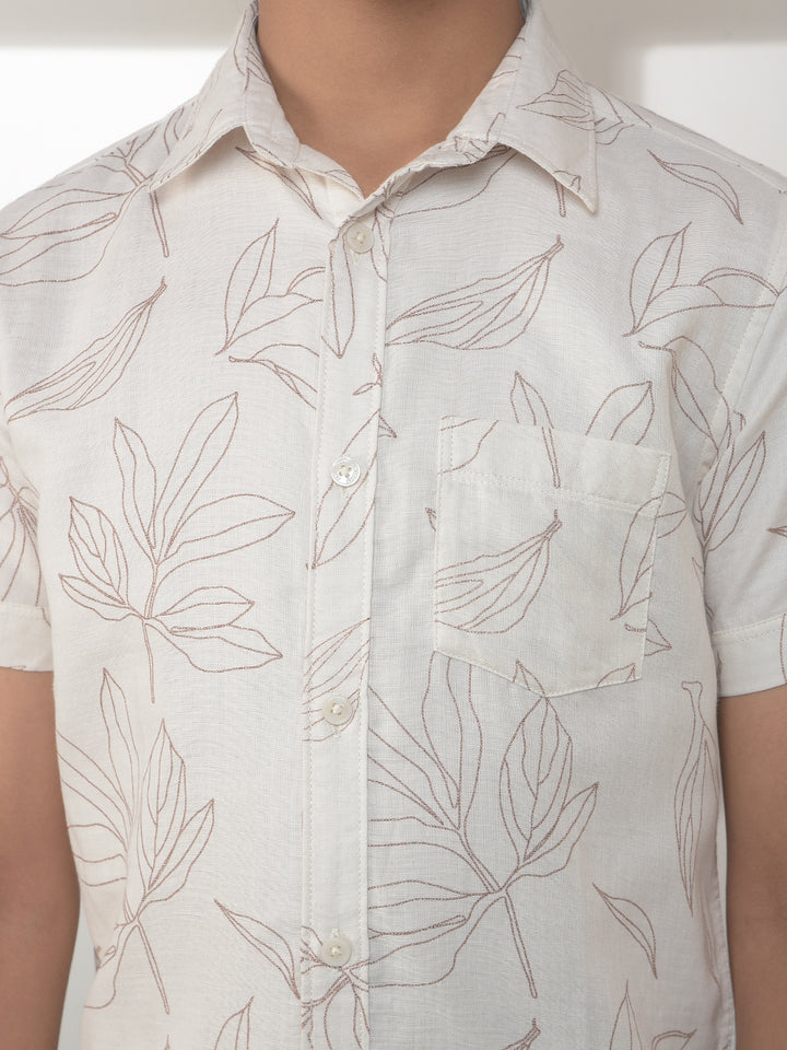 White 100% Cotton Botanical Print Shirt