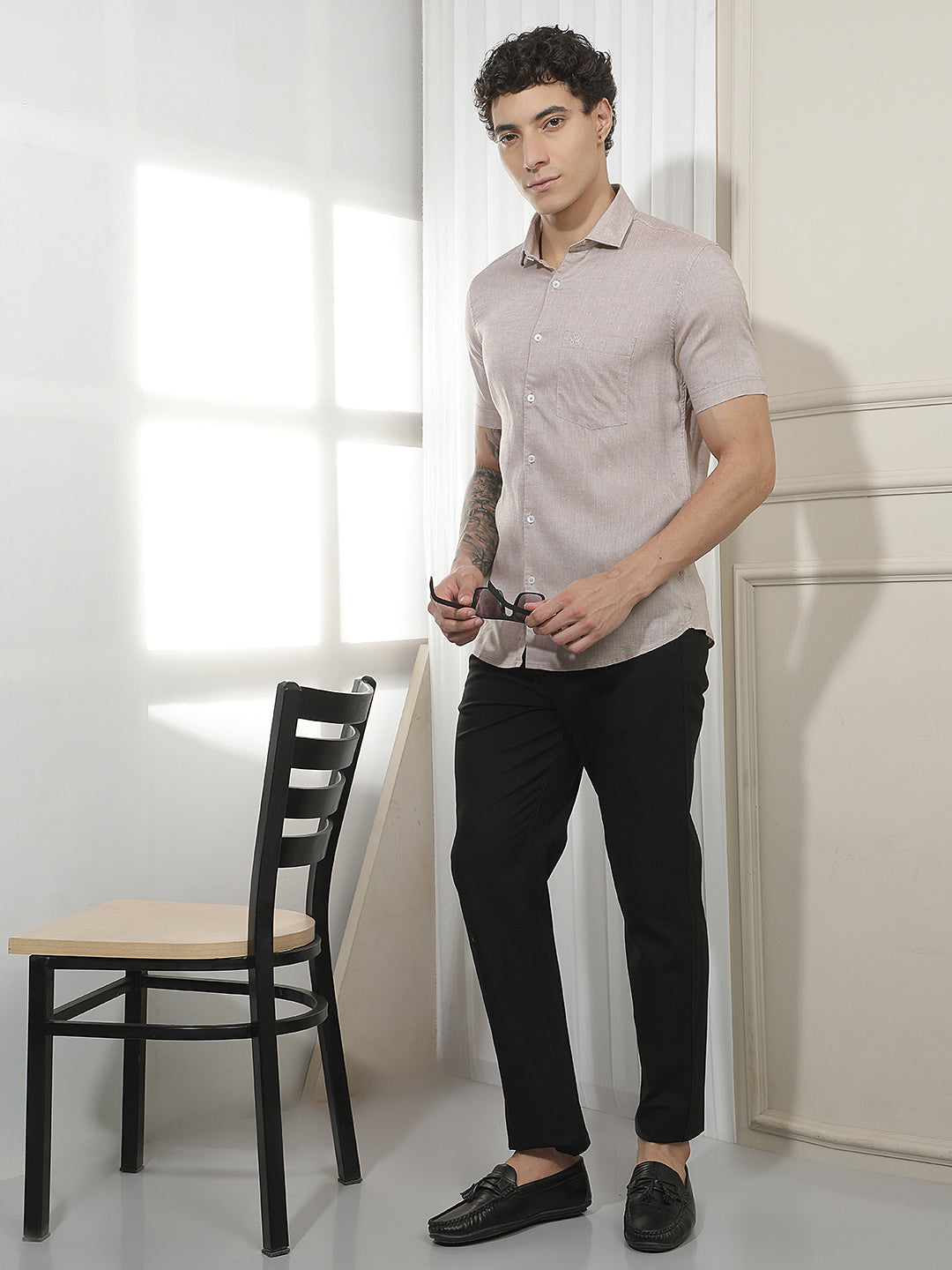 Classic Brown Casual Linen Shirt