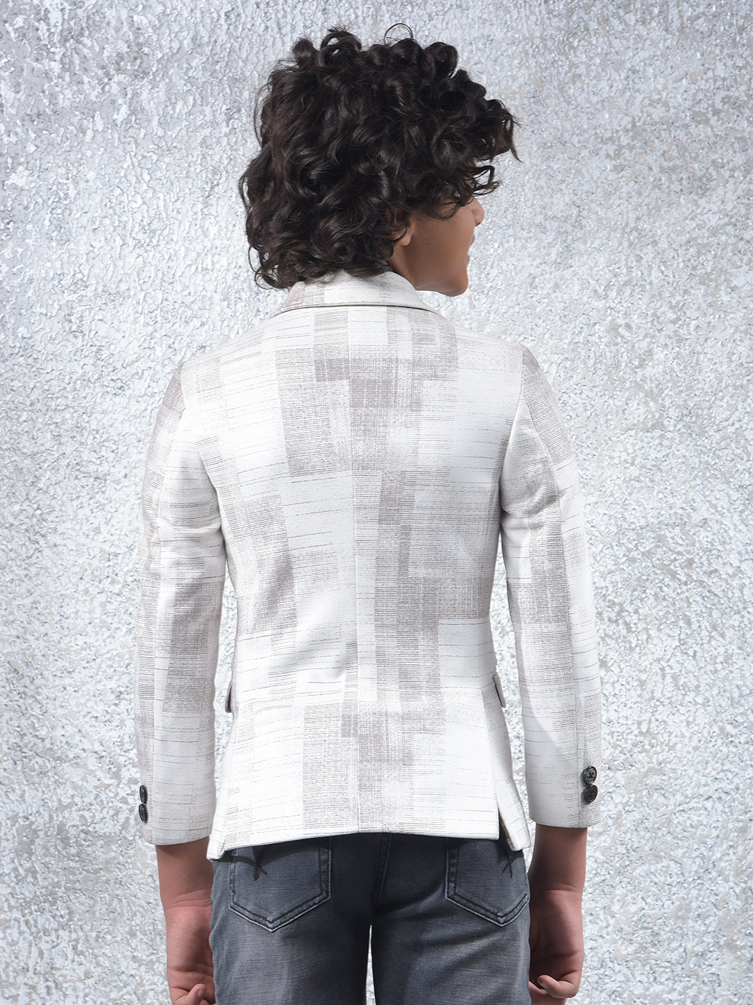 Cream Textured Single-Breasted Blazer