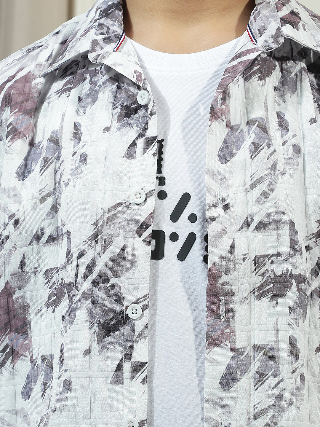 Beige Graphic Print Shirt with T-Shirt