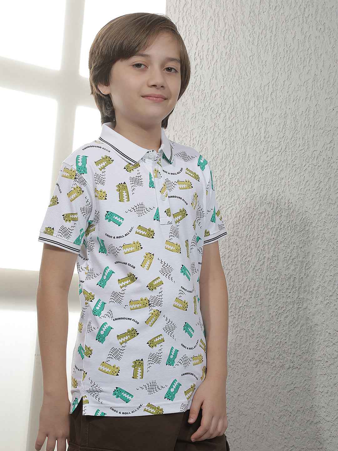 White Abstract Print Polo T-Shirt