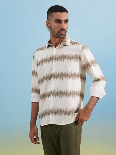 Urban Edge Beige Printed Casual Shirt