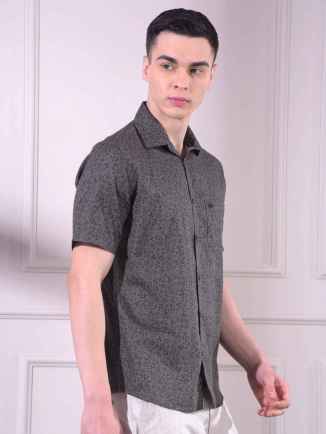 Grey Floral Print Shirt