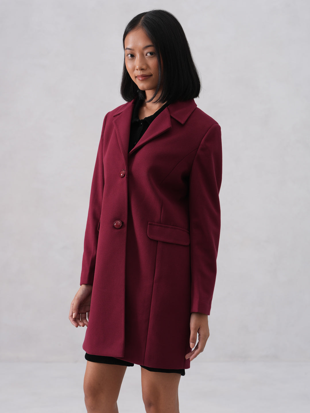 Maroon Notched-Lapel Over-Coat