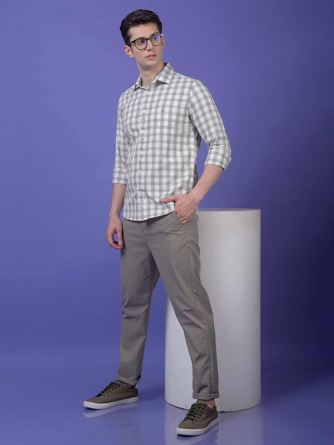 Olive Checked 100% Cotton Shirt