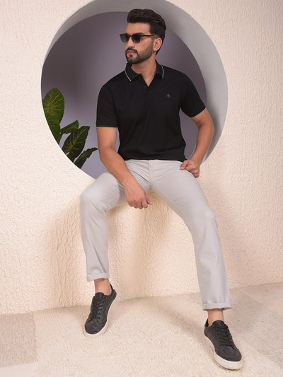 Grey Textured 100% Cotton Trousers