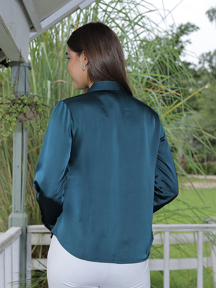 Structured Olive Green Satin Shirt
