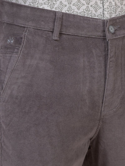 Grey Printed Corduroy Trousers