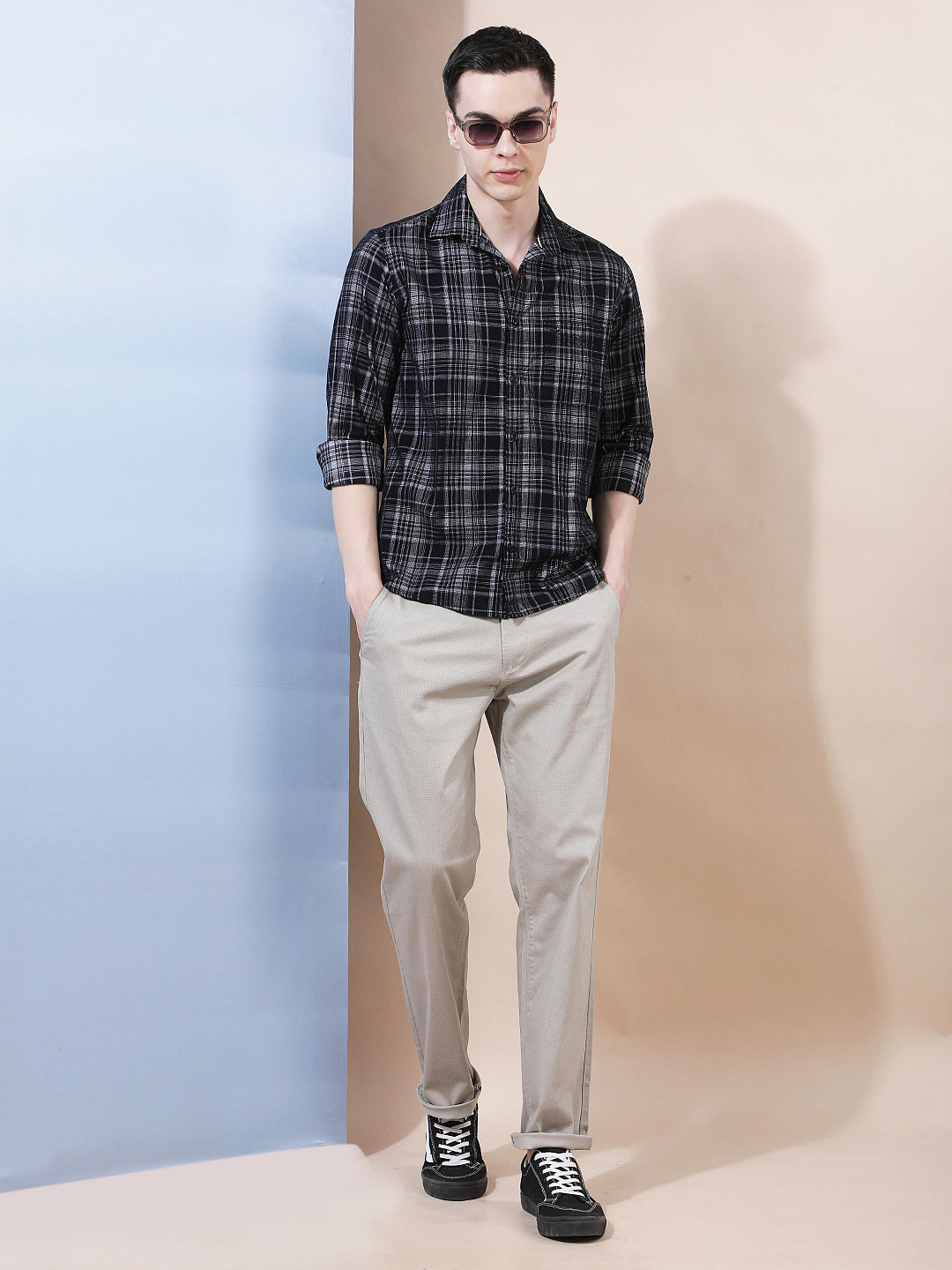 Black Checked 100% Cotton Corduroy Shirt