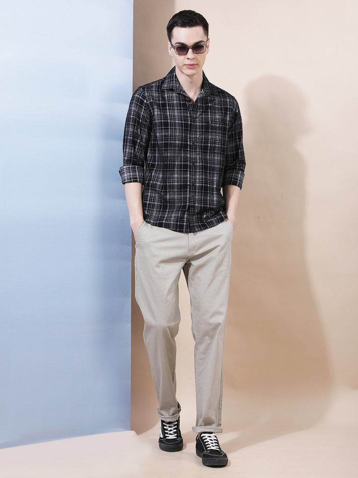 Black Checked 100% Cotton Corduroy Shirt