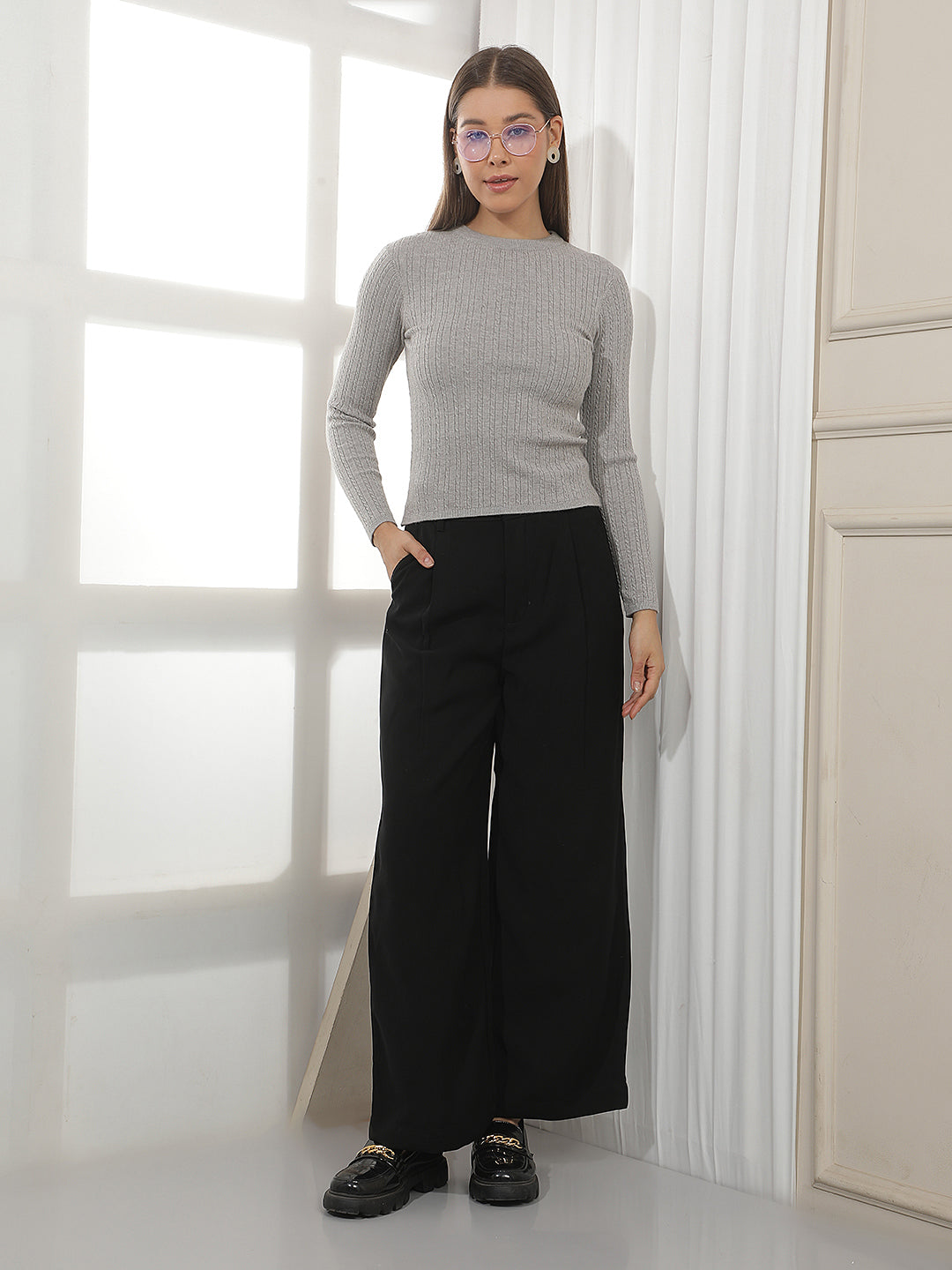 Relaxed Frost Grey Jacquard Sweater