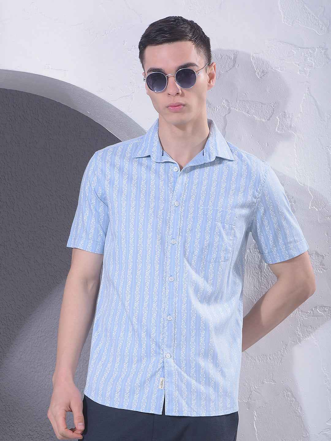 Blue Vertical Striped Shirt