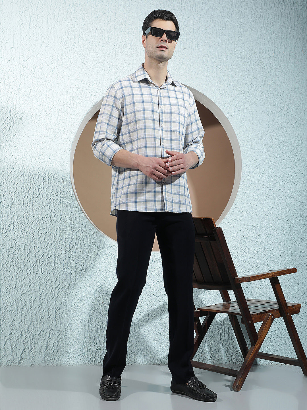 Blue Linen Checked Shirt