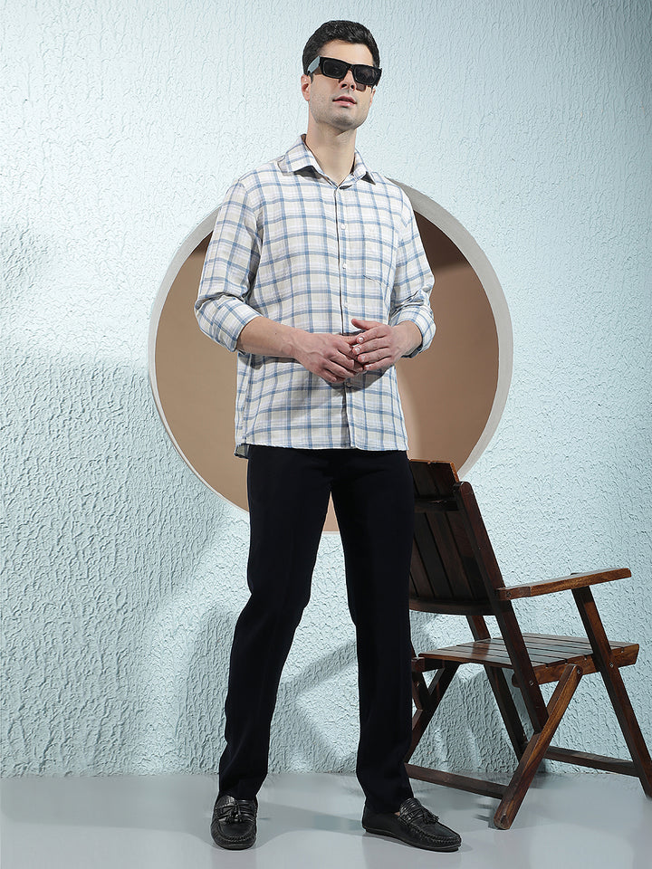 Blue Linen Checked Shirt