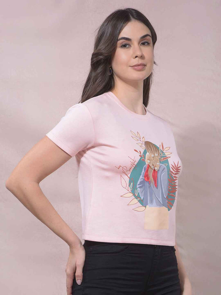BlazeRose Pink Graphic Embellished T-Shirt