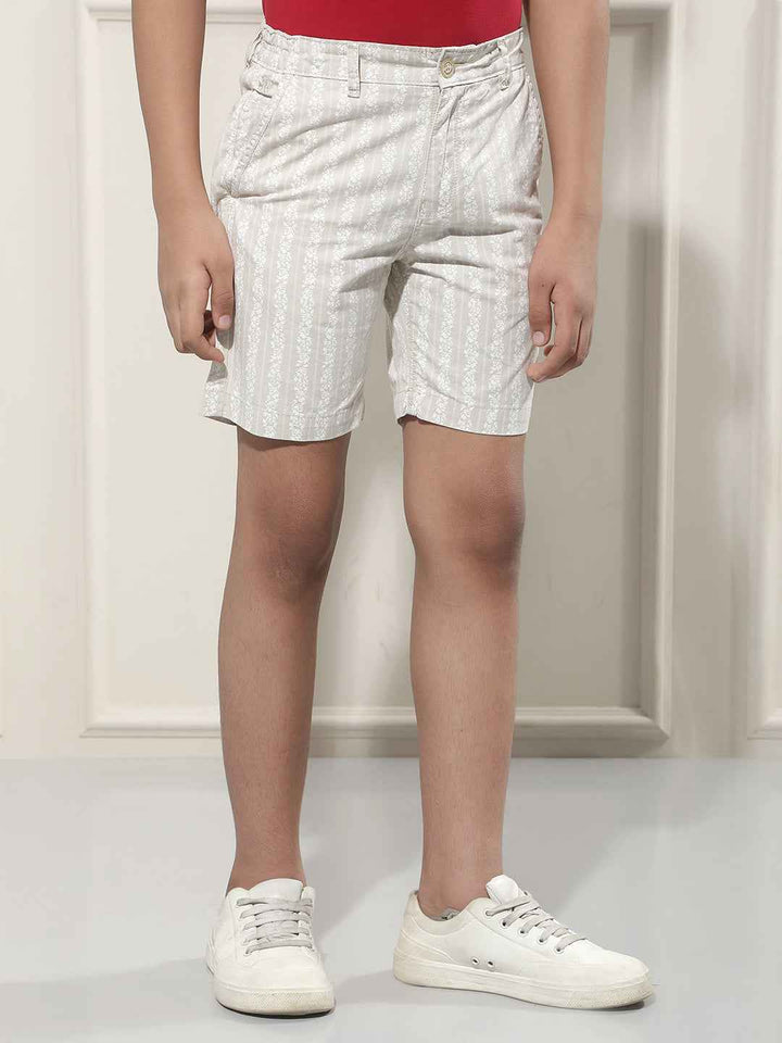 Beige Vertical Stripes 100% Cotton Shorts