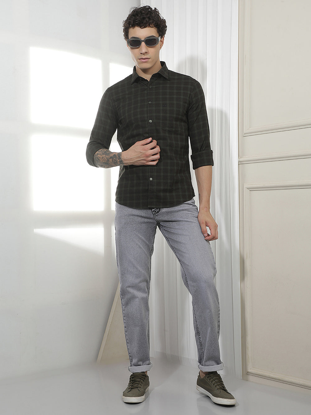 Green Checked 100% Cotton Shirt