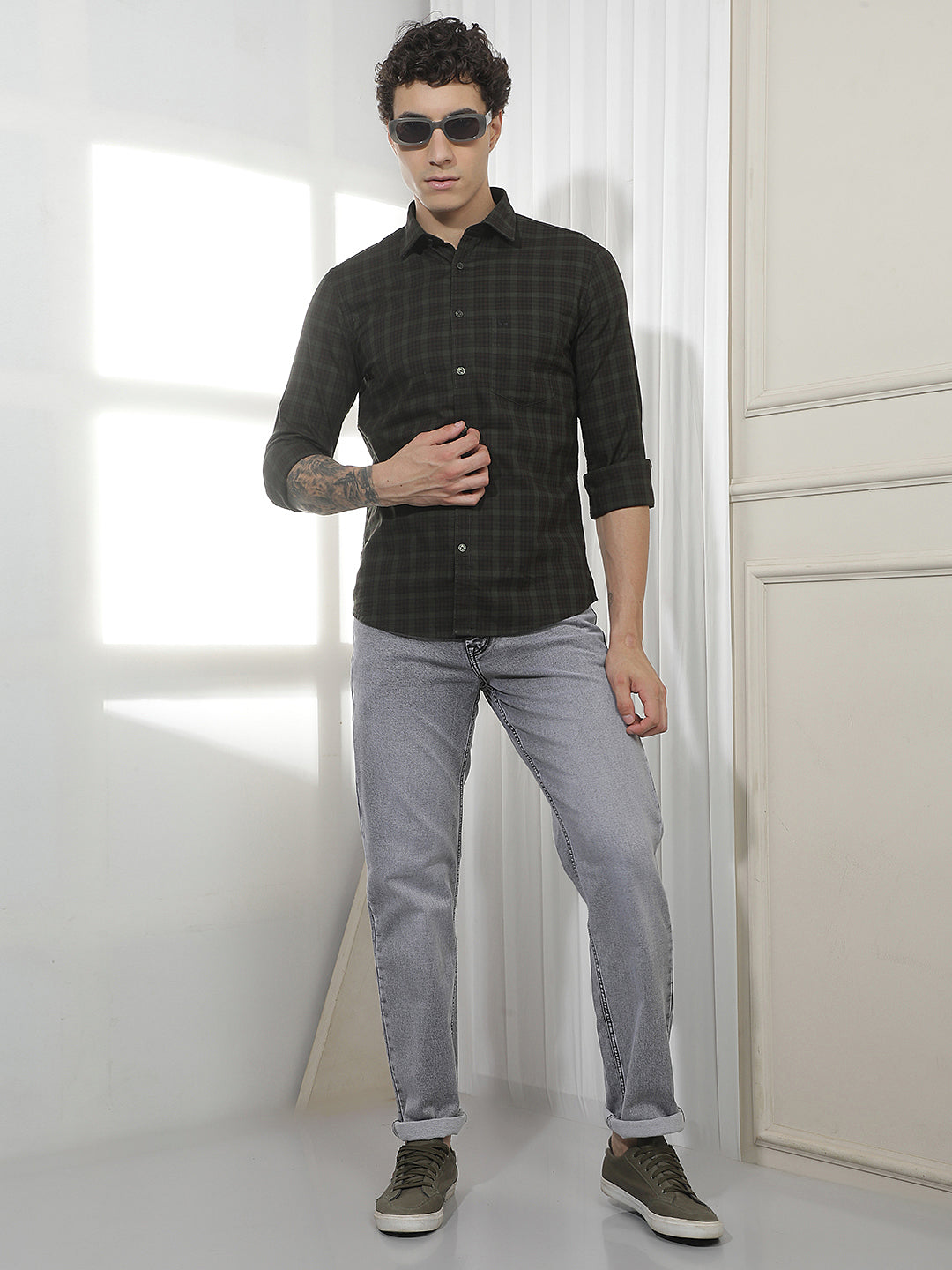 Green Checked 100% Cotton Shirt