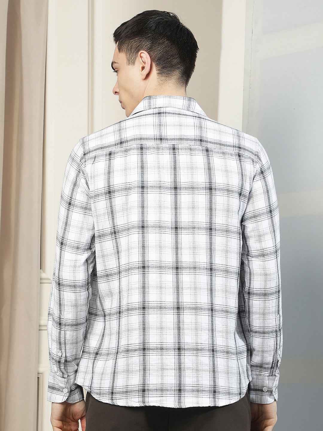 Grey 100% Cotton Checked Shirt