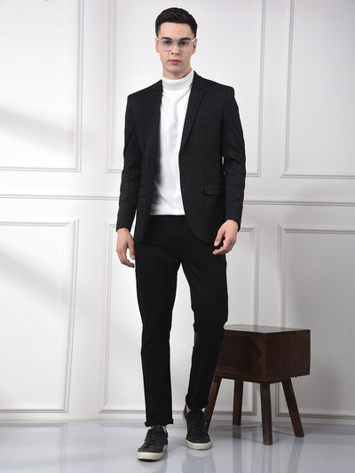 Black Notched Lapel Single-Breasted Blazer