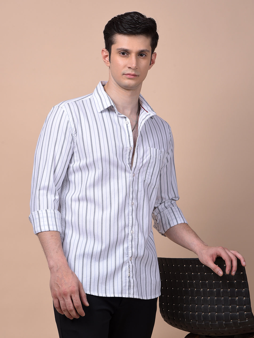 White Vertical Stripes 100% Cotton Shirt