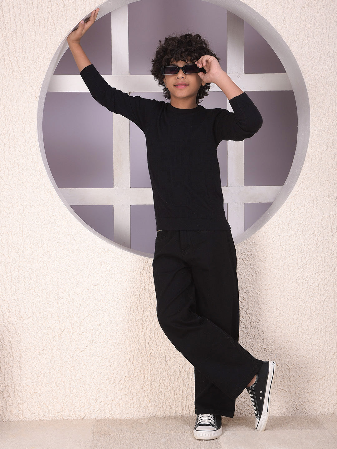 Minimal Black Jacquard Sweater