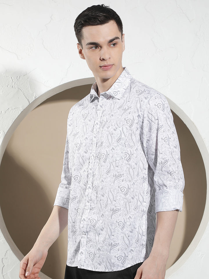Grey Botanical Print Shirt