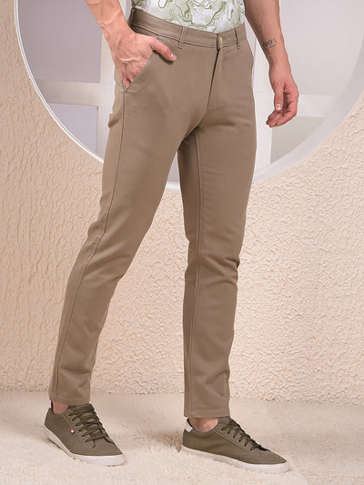 Stone Khaki Textured Fit Trousers