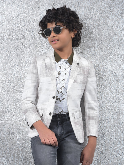 Cream Textured Single-Breasted Blazer