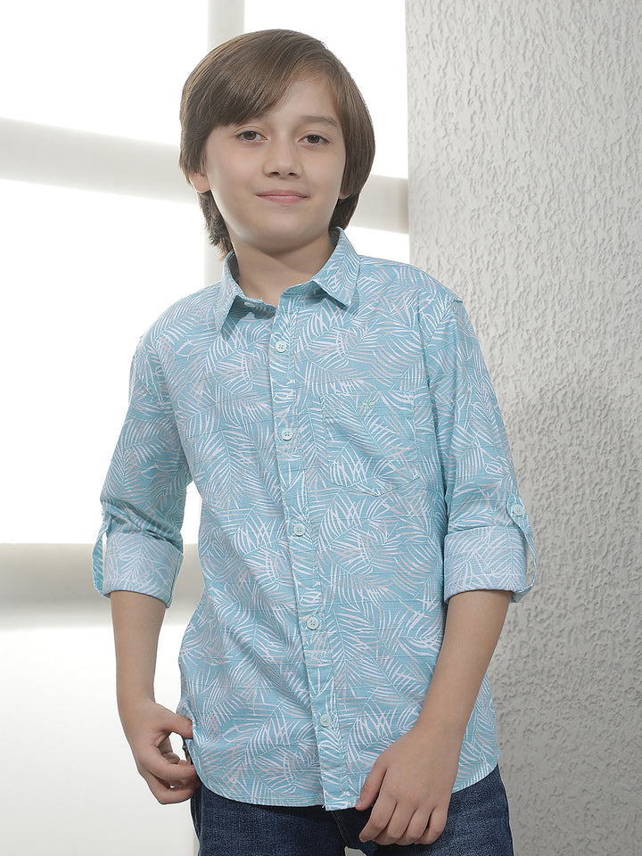 Sky Blue Tropical Print 100% Cotton Shirt