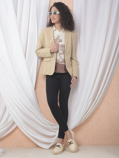 Beige Notched Lapel Single-Breasted Blazer
