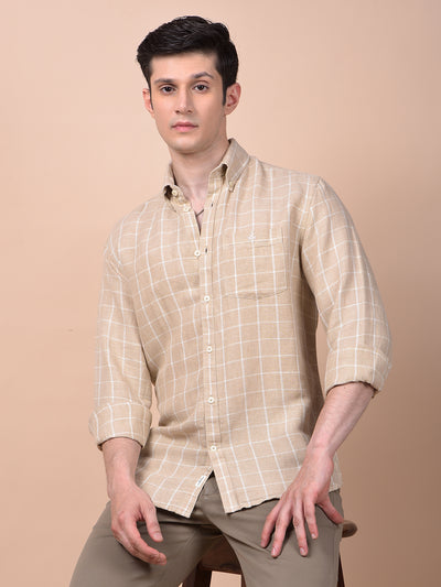 Beige Checked 100% Cotton Shirt