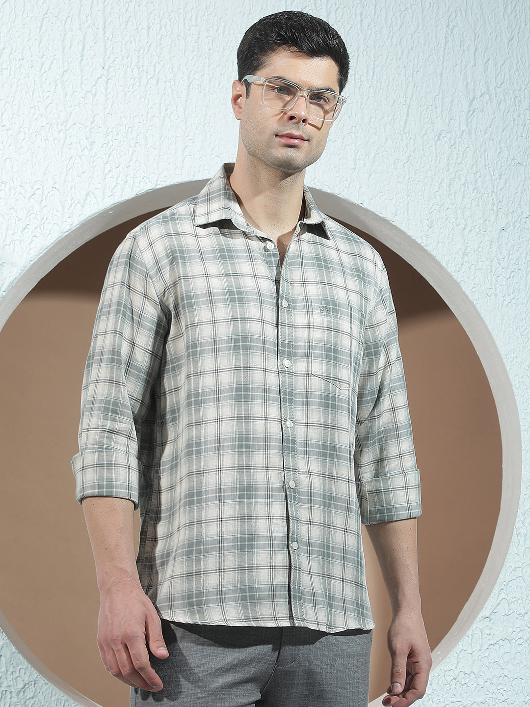 Forest Green Linen Checked Shirt
