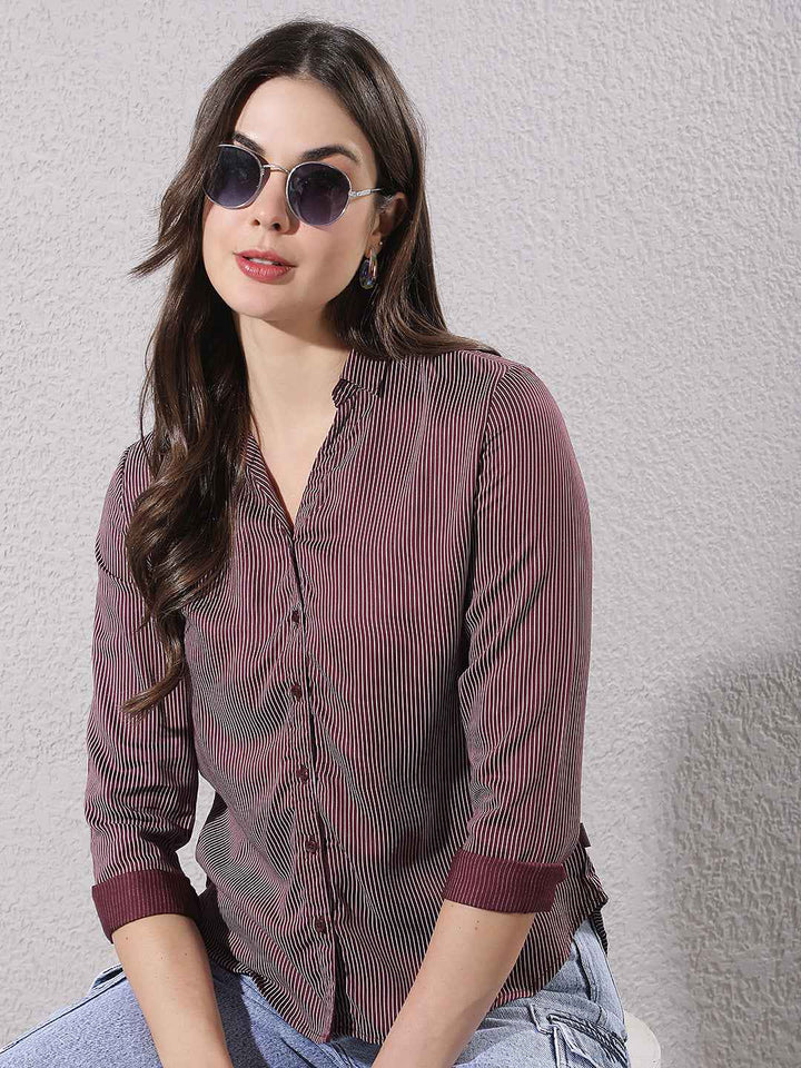 Maroon Vertical Striped Modal Shirt