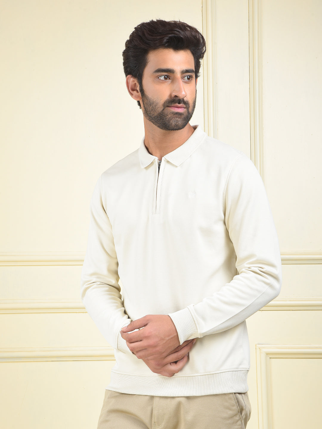 Off White Polo Neck T-Shirt