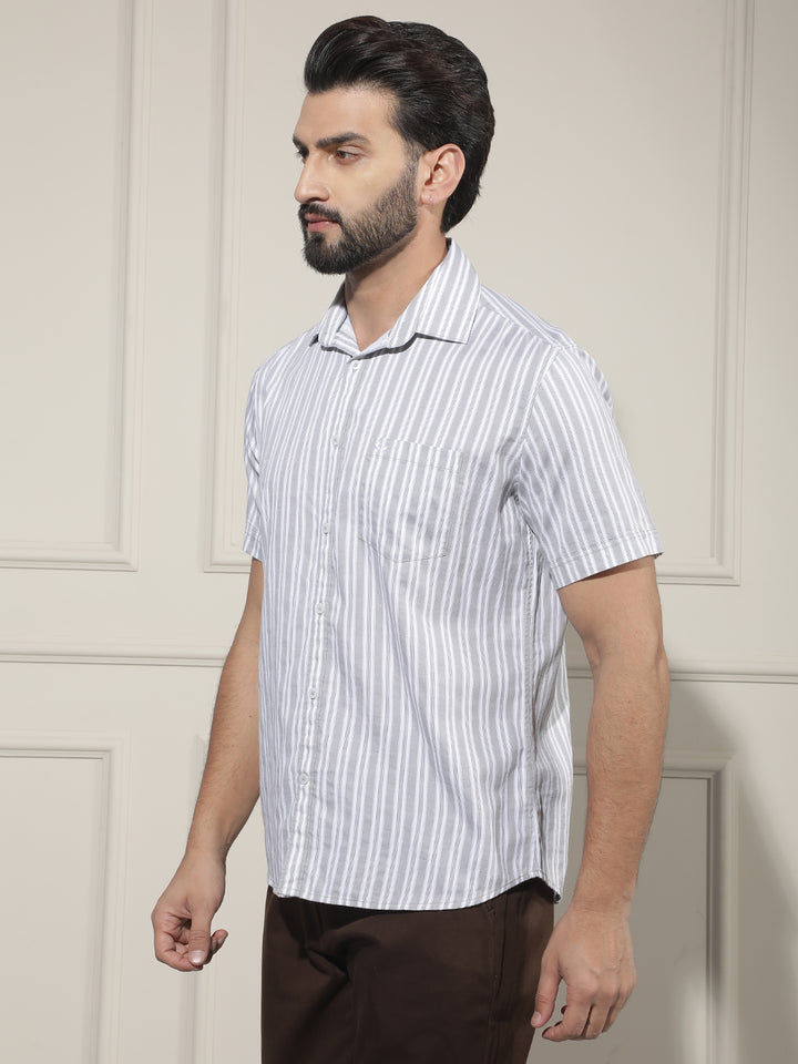 Grey Vertical Striped Shirt
