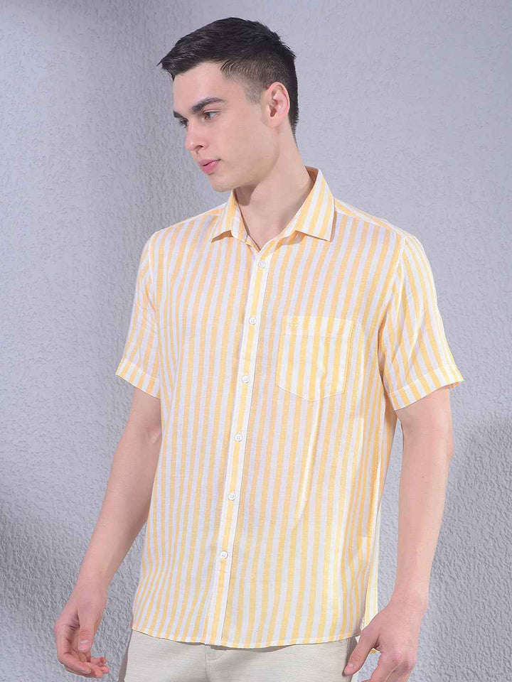 Yellow Vertical Striped Linen Shirt