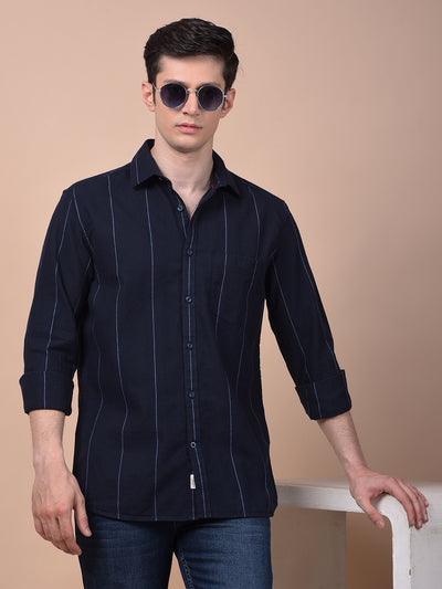Navy Blue Vertical Stripes 100% Cotton Shirt