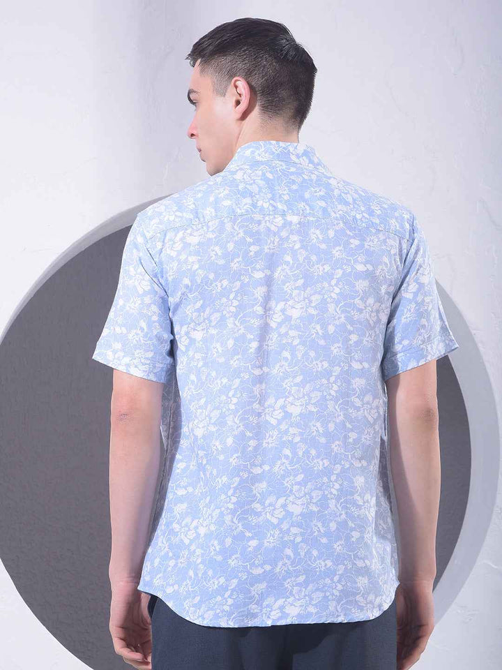 Blue Floral Print 100% Cotton Shirt