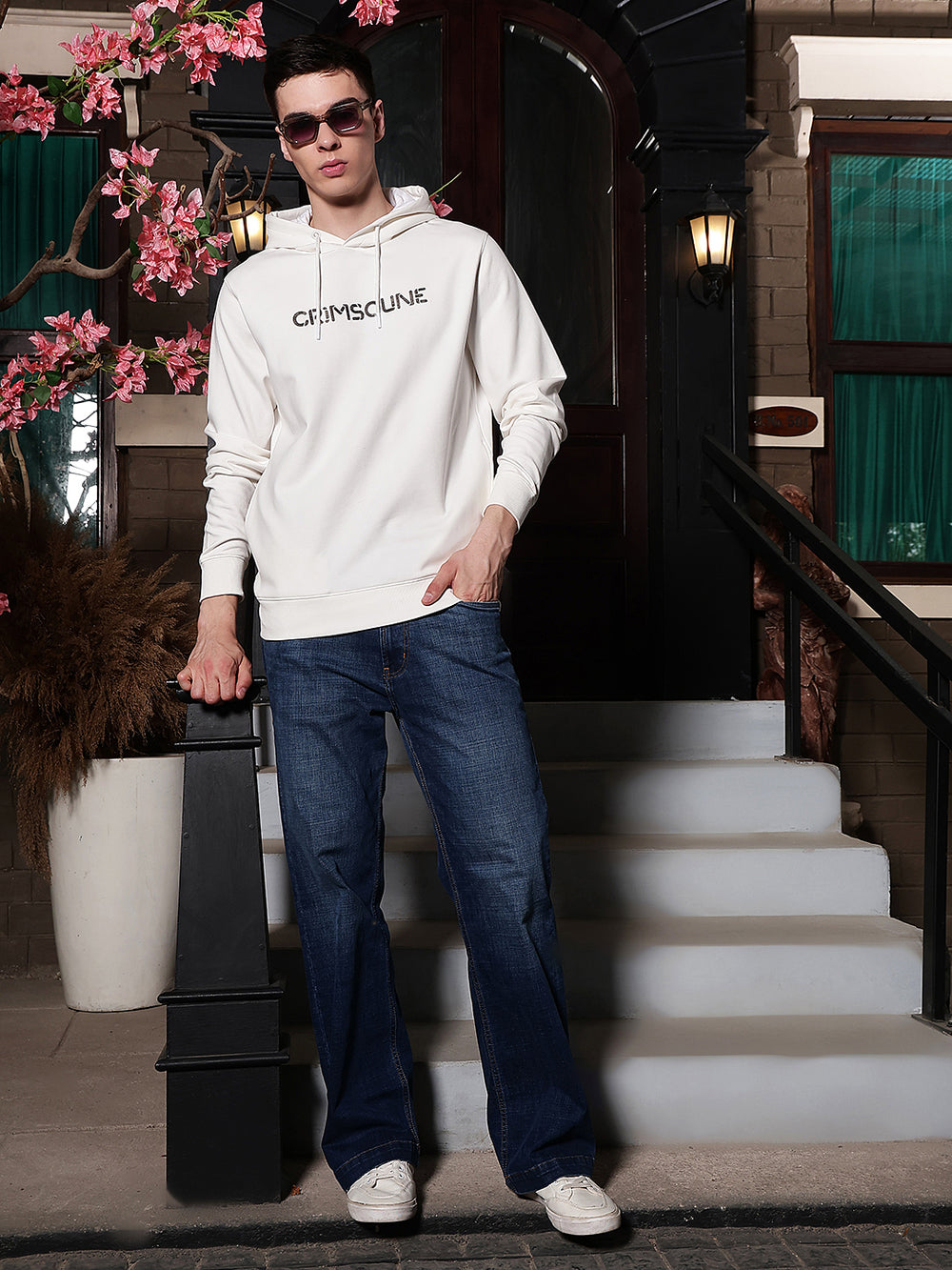 Off White Typographic Printed Hooded Sweatshirt