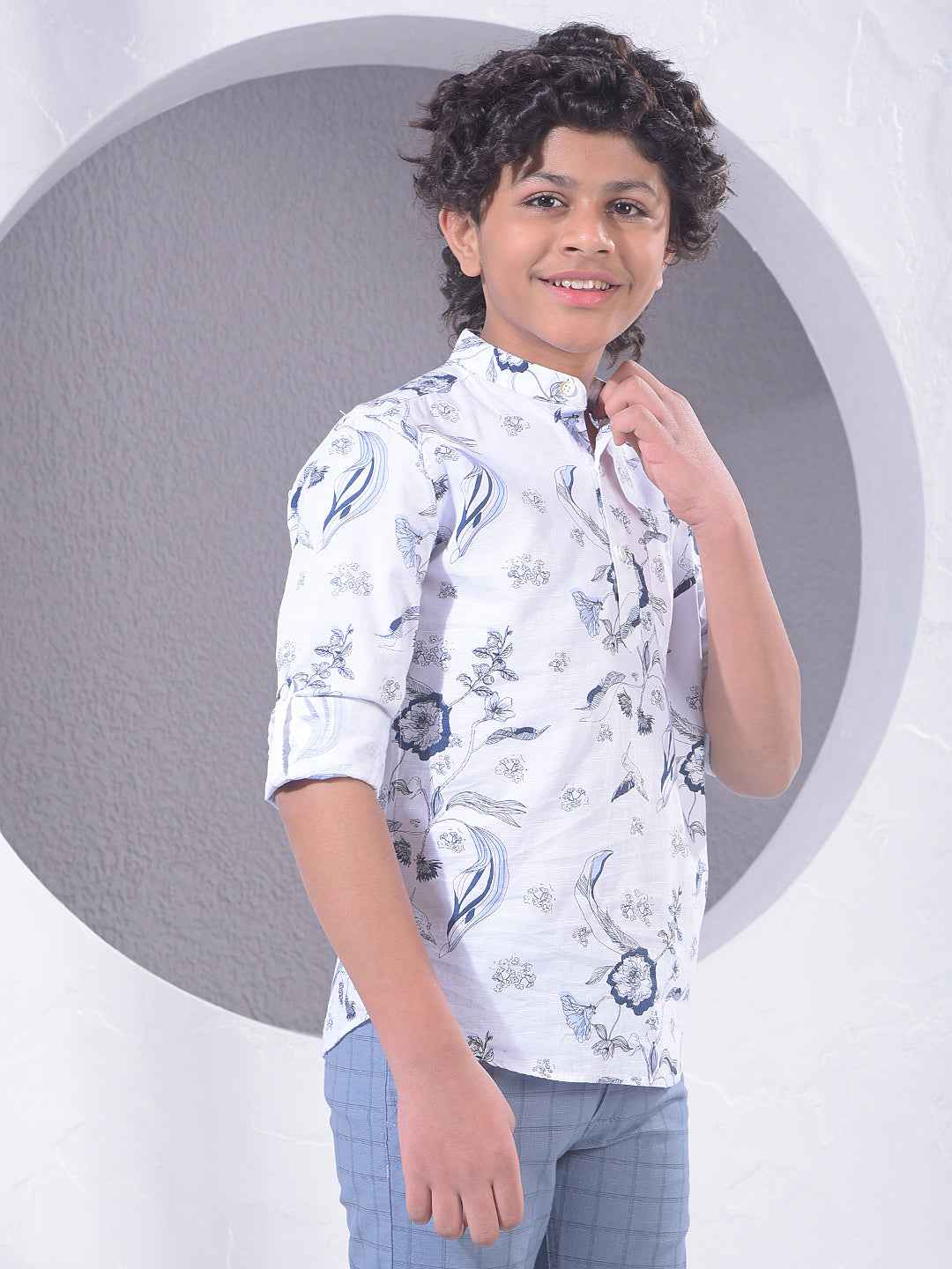 White Floral Print Kurta