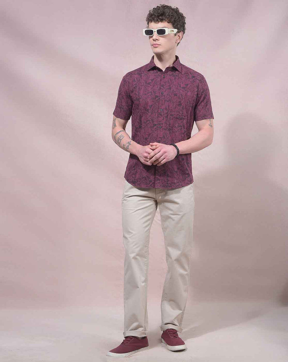 Deep Wine Botanical Pattern Shirt