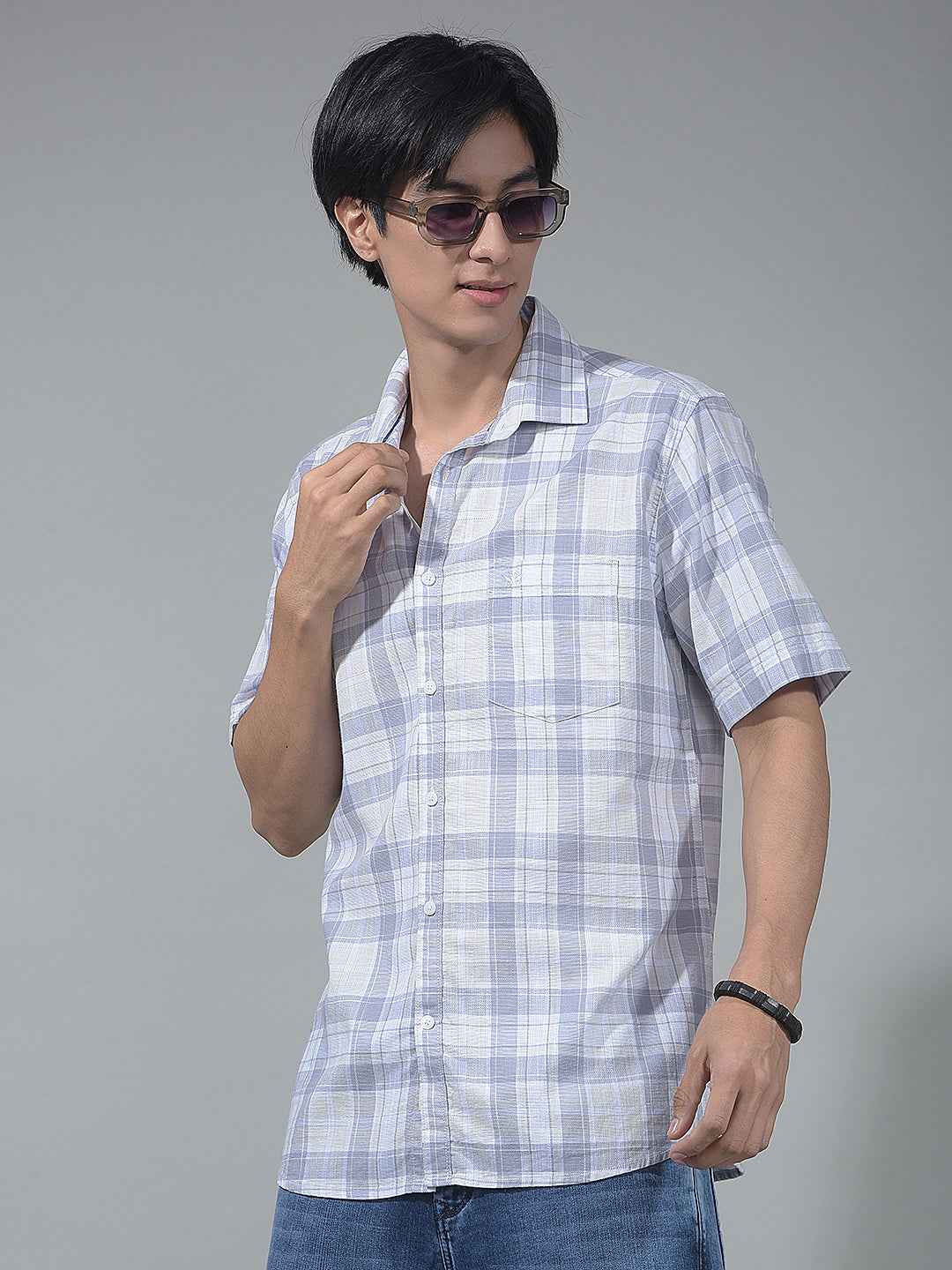 Purple Checked 100% Cotton Shirt