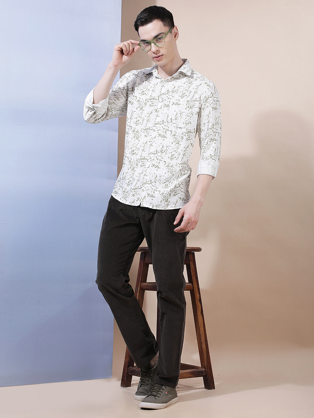 Structured Emerald Green Printed Shirt